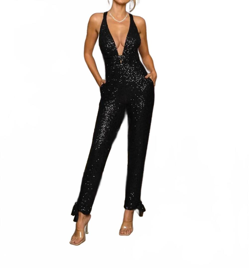 NEW RICARICA sequin multiway jumpsuit with pockets in black